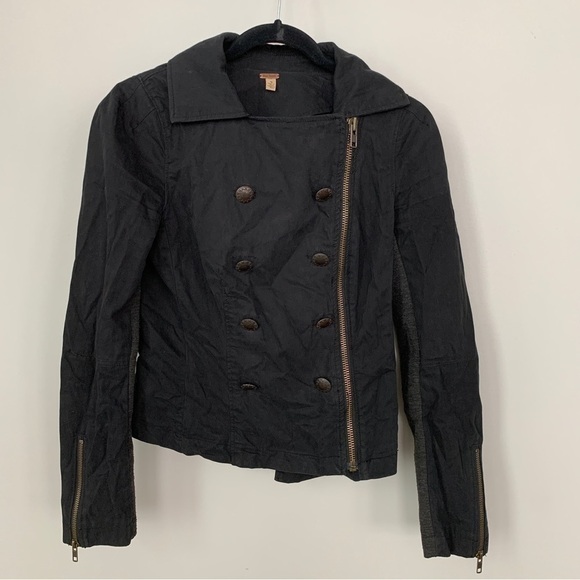 Free People Cotton Blend Moto Style Jacket Size 4 - Picture 1 of 11
